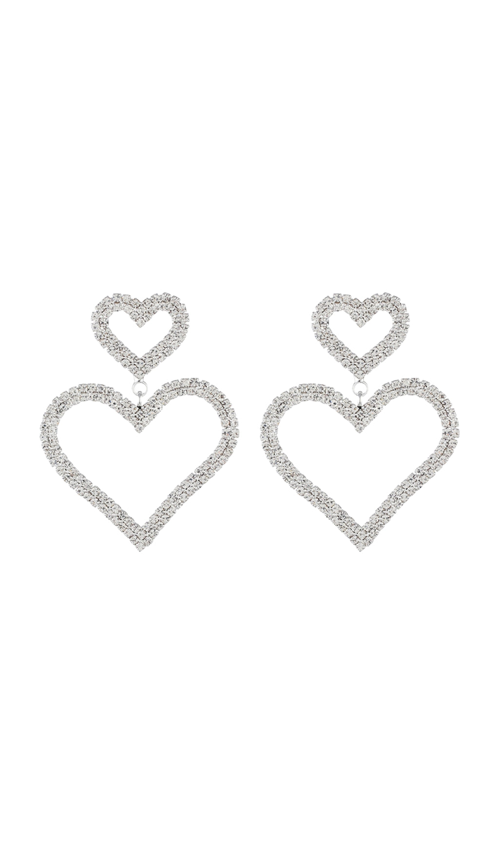Fashionslee Women Silver Diamante Heart Shape Drop Earrings