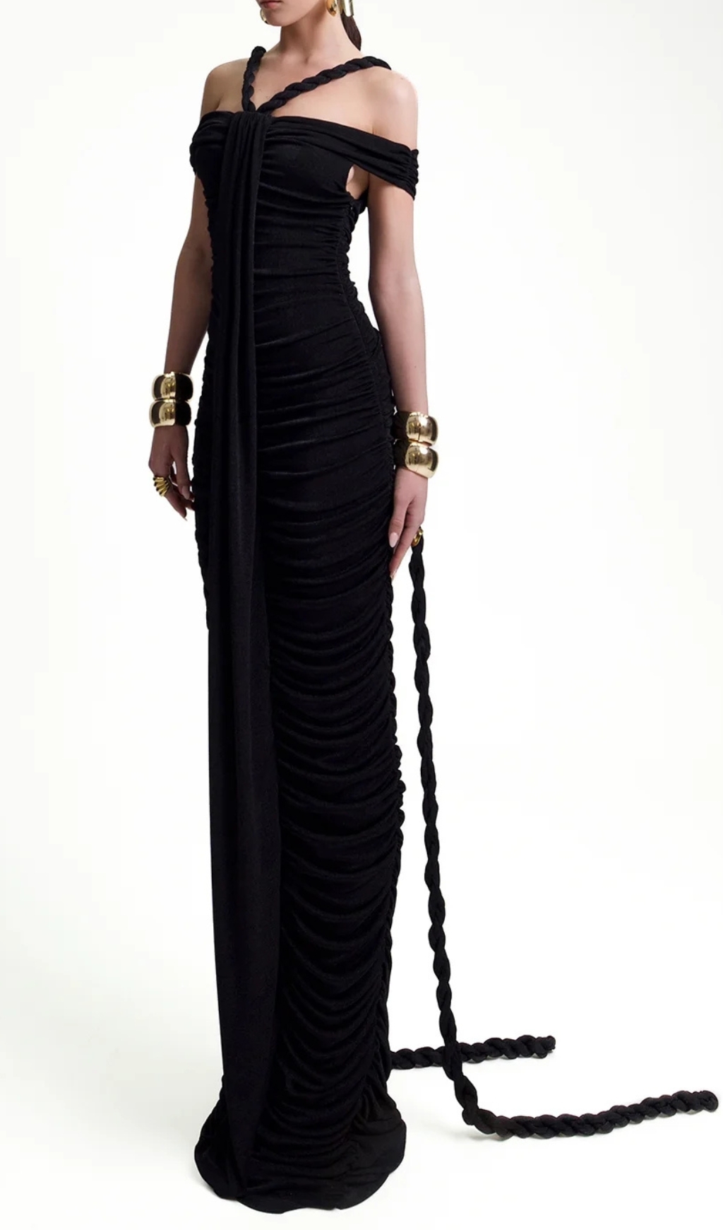 09939c97c74ac9723d321c15c9975795.jpg Fashionslee Women Buddug Black Bardot Ruched Maxi Dress