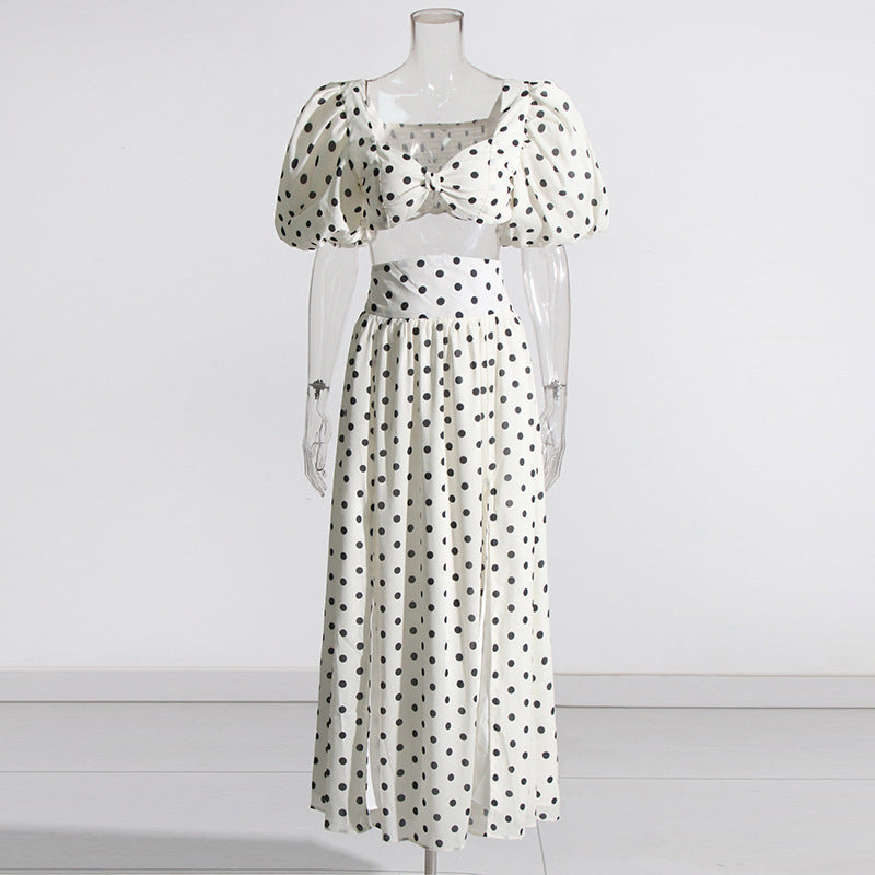 Fashionslee Women Polka Dot Skirt Set In White