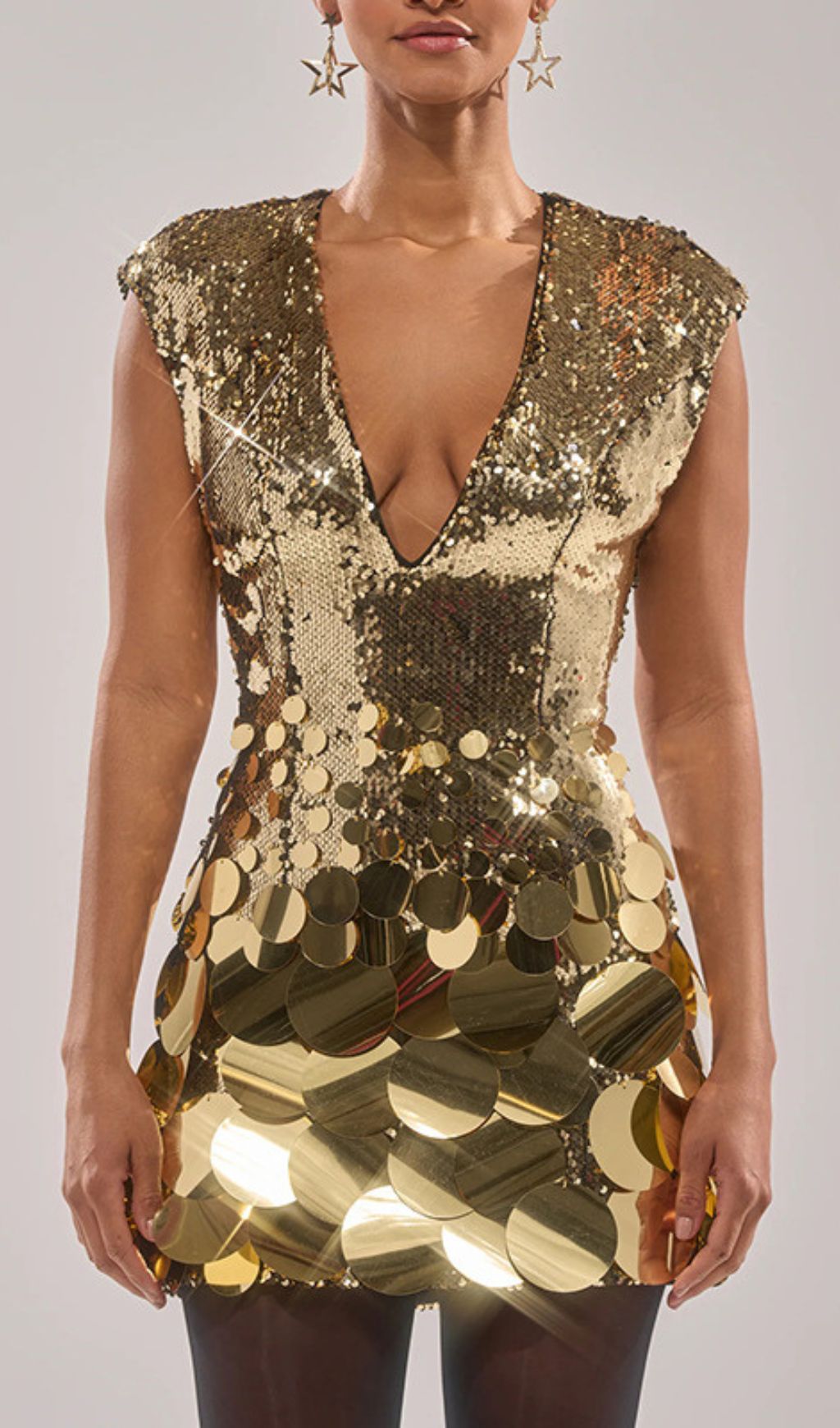 Fashionslee Women Jamaria Gold Sequin V-Neck Mini Dress