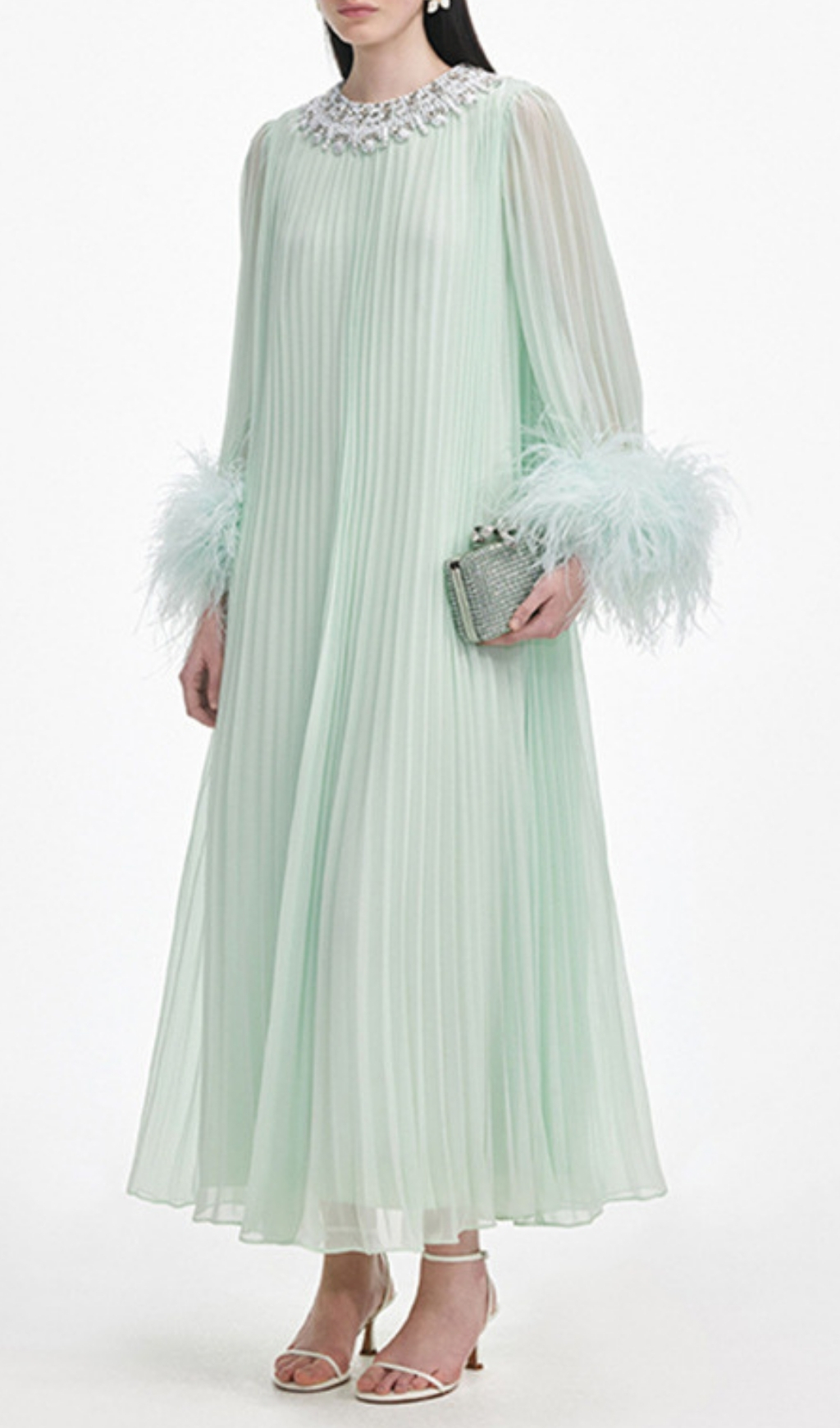 09d10fb2ba7bbe53e4e8942dd4c4cd13.jpg Fashionslee Women Felipe Embellished Feather Pleated Maxi Dress