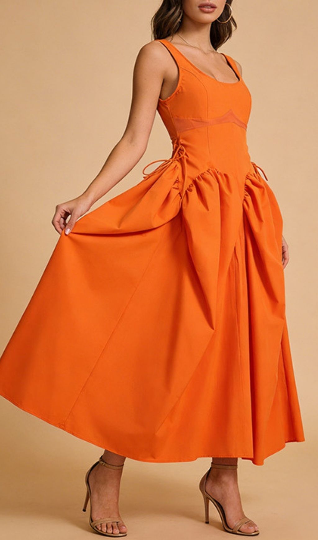 09fe51425904d7c64918c386264423c2.jpg Fashionslee Women Kathryne Orange Sleeveless Midi Dress