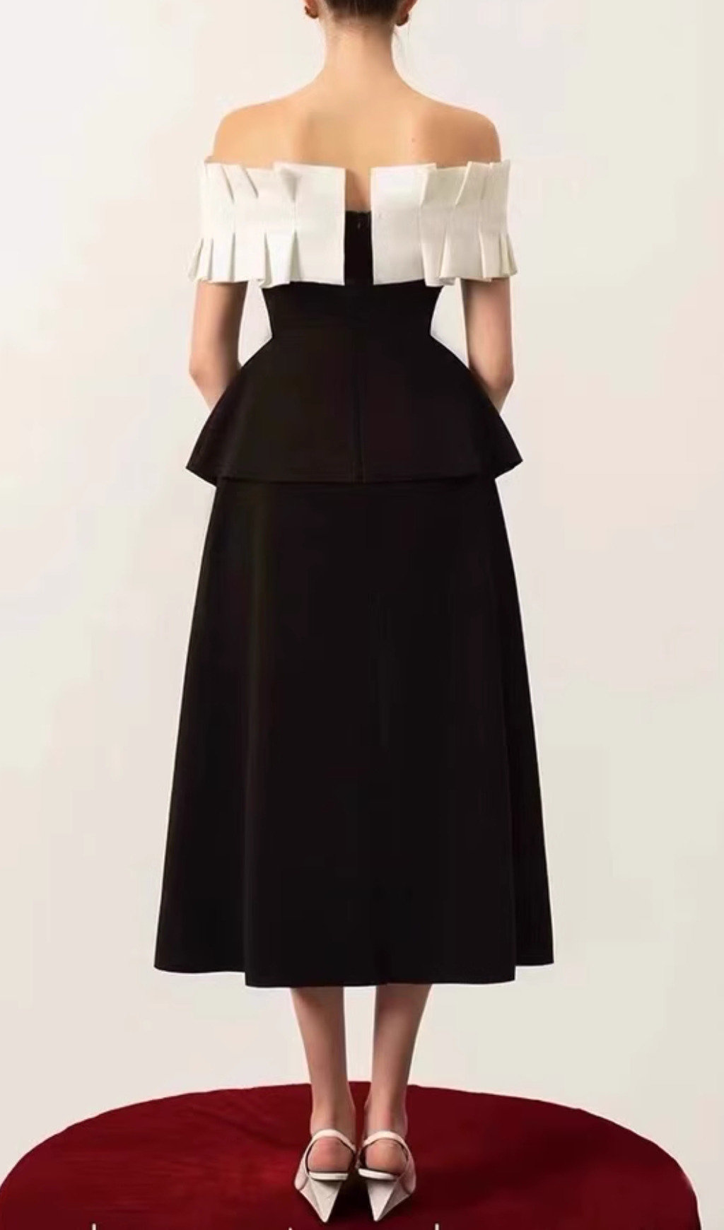 Fashionslee Women Chanon Black Off Shoulder Midi Dress
