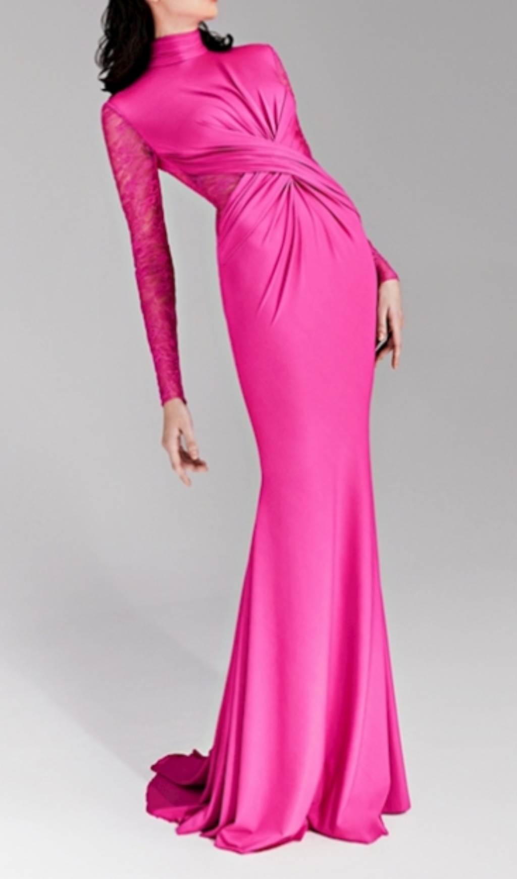 Fashionslee Women Christa Pink Long Sleeve Draped Gown