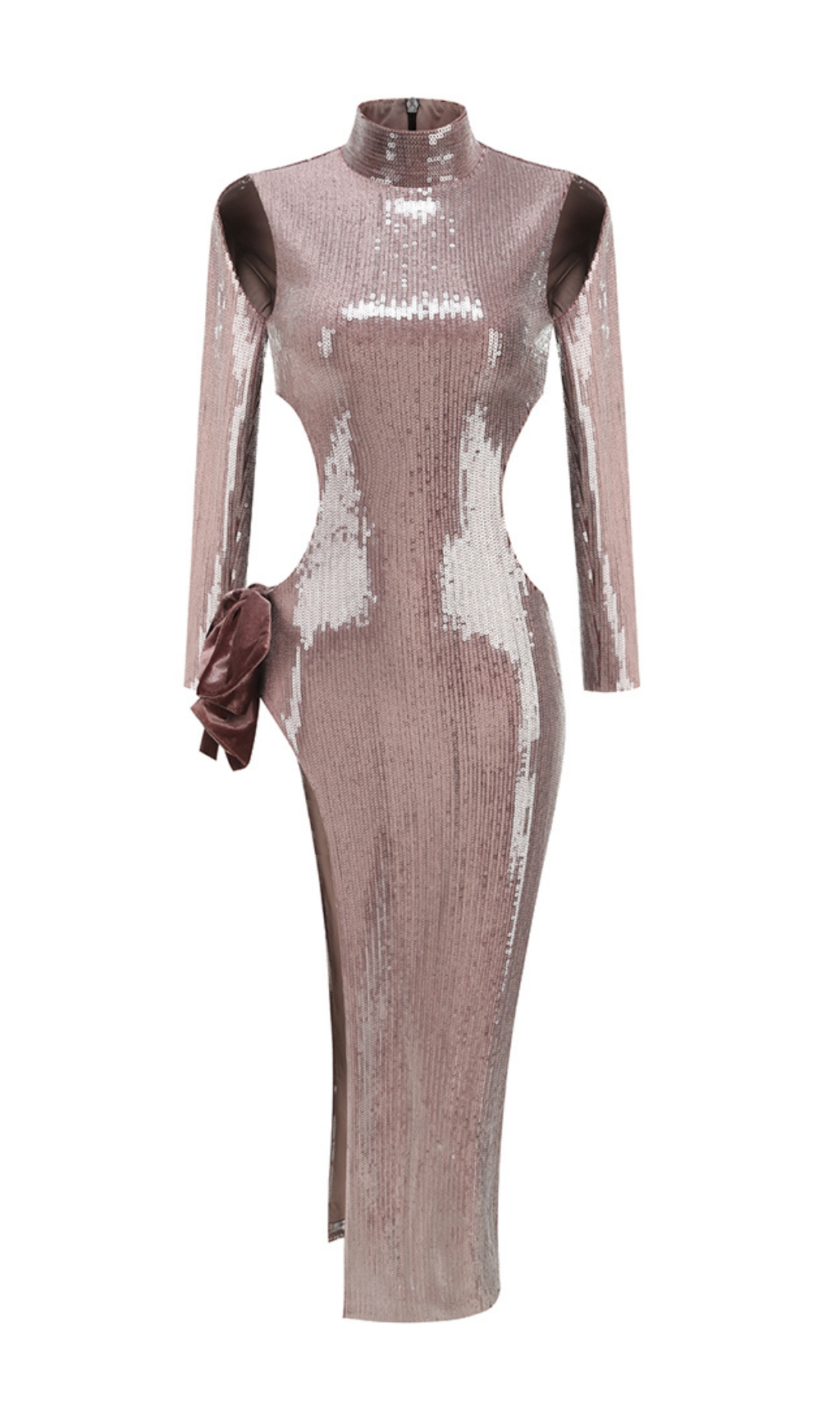 0a1acd63dcfb3b51a86922f6fe5448cd.jpg Fashionslee Women Bash Brown Long Sleeve Bow Sequin Maxi Dress