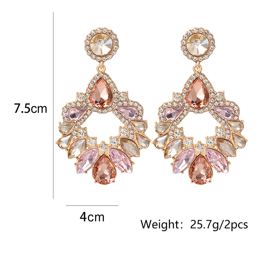 Fashionslee Women Pink Crystal Chandelier Drop Earrings