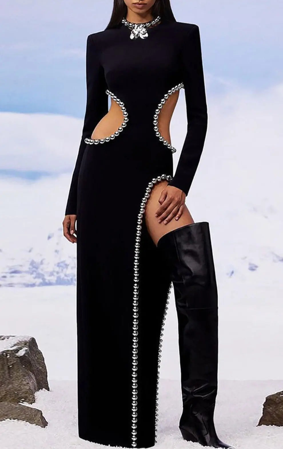 0a32bfcdc09310af4bcaad60c98f39b6.jpeg Fashionslee Women Embellished Cut Out Maxi Bandage Dress In Black
