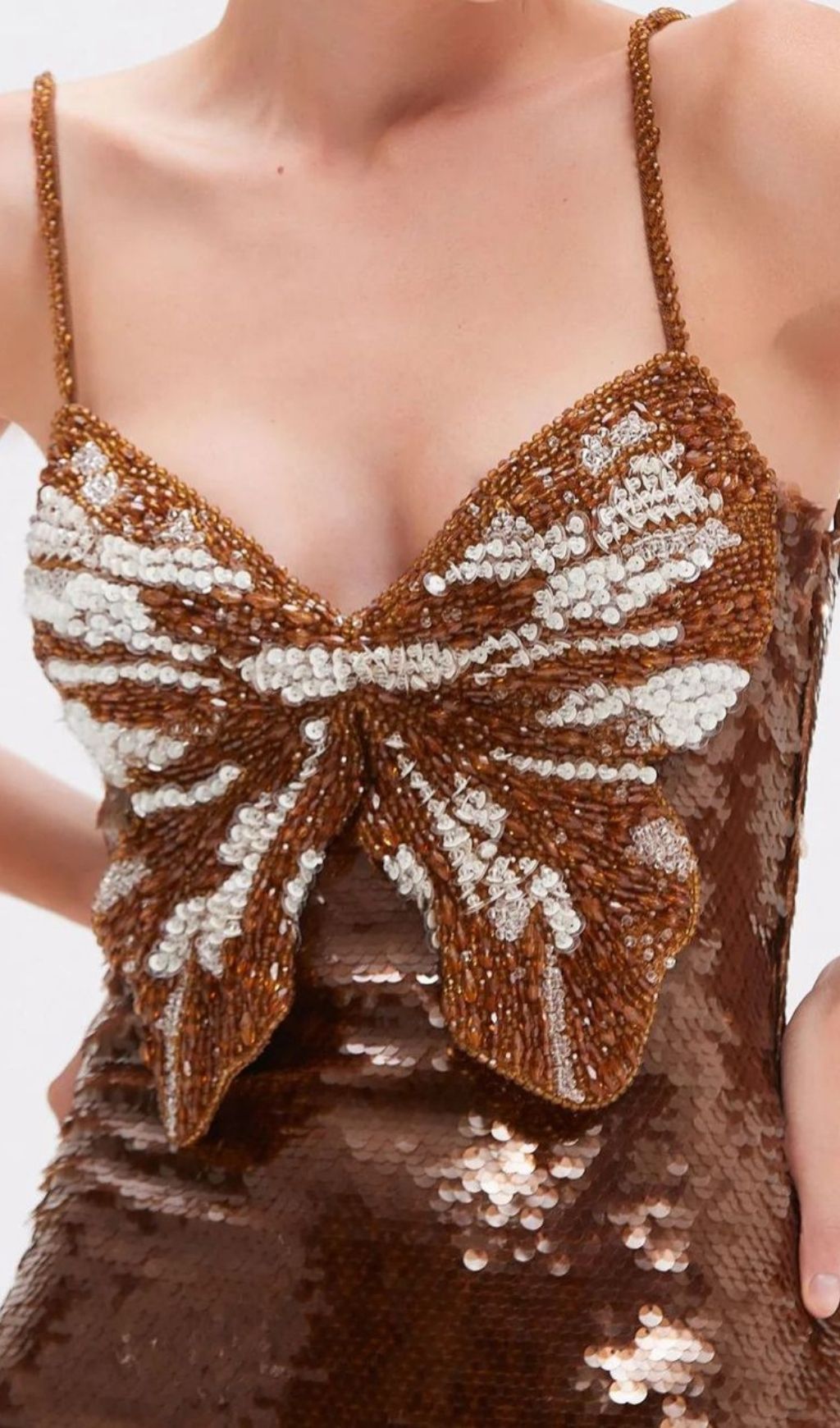 Fashionslee Women Kyveli Brown Strappy Butterfly Sequin Mini Dress