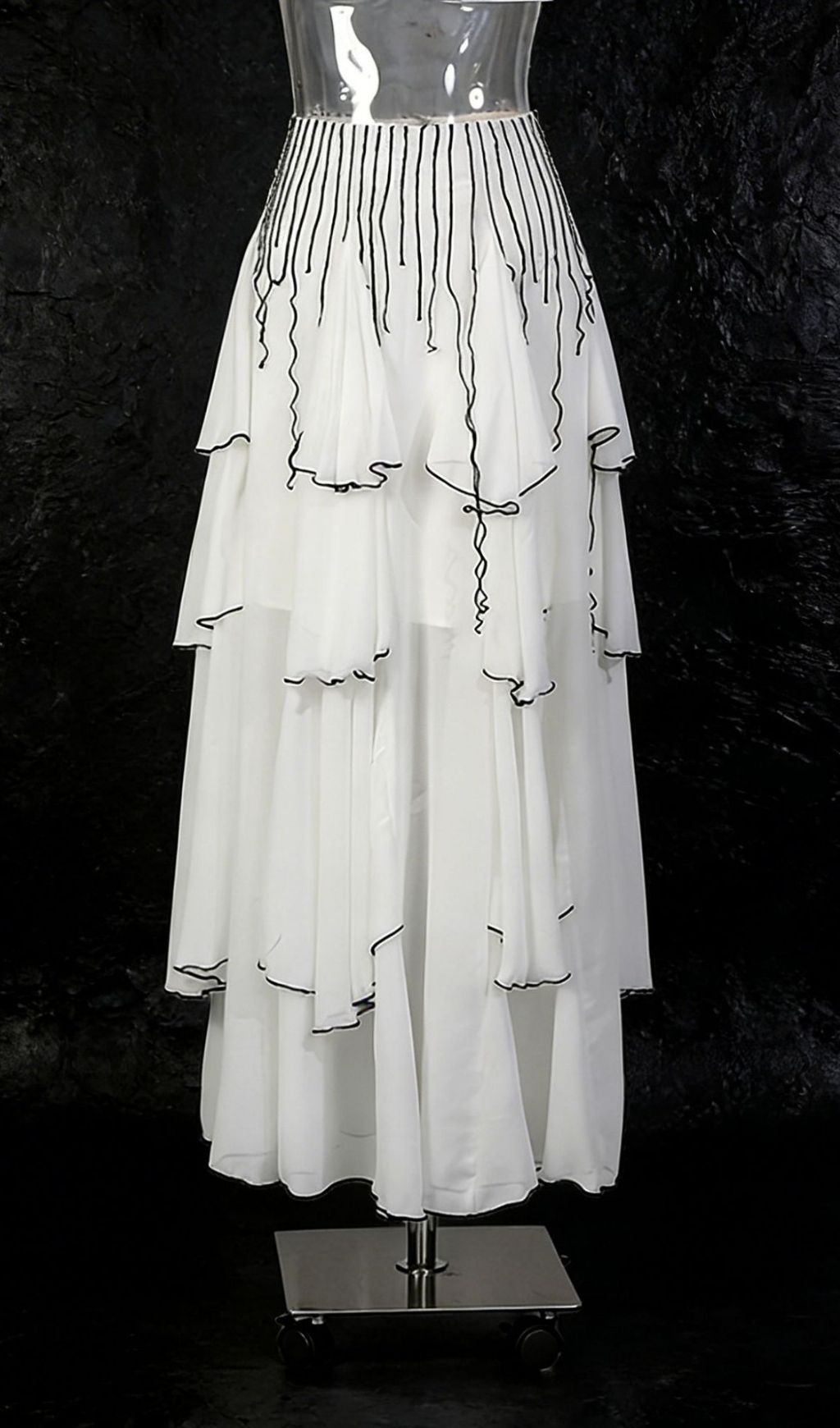 Fashionslee Women Kaycee White Layered Ruffle Maxi Skirt