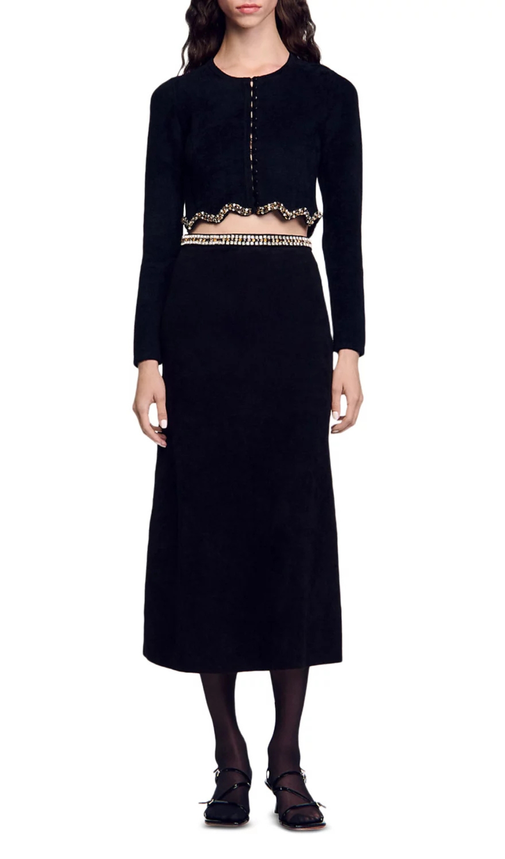 Fashionslee Women Jendal Embellished Scalloped Crop Cardigan