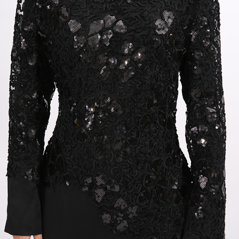 Fashionslee Women Elodie Black Lace Embroidery Long Sleeve Maxi Dress