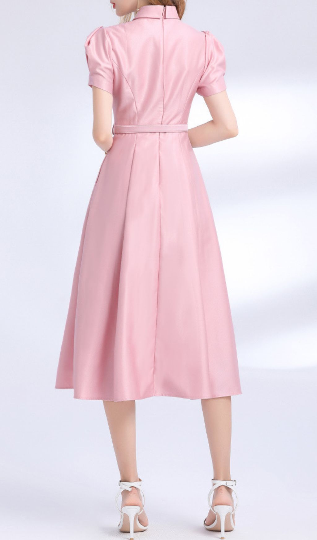 Fashionslee Women Funa Pink Bow Tie Midi Dress