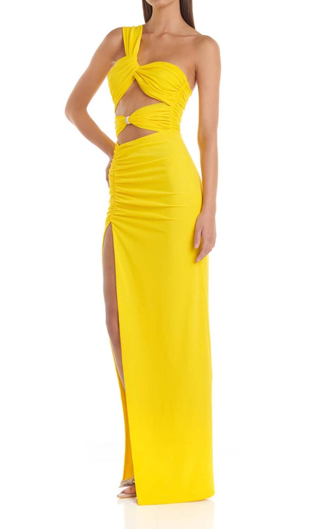 Fashionslee Women Cutout One-Shoulder Midi Dress In Lemon