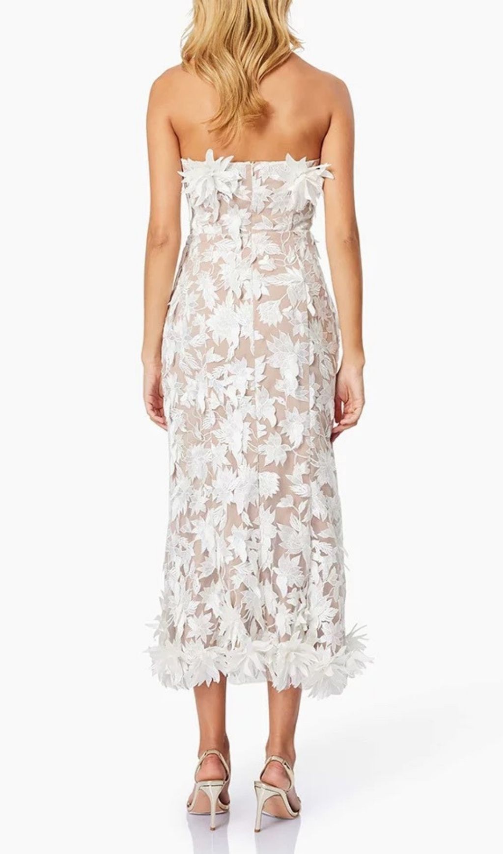 Fashionslee Women Derya White Strapless Flower Midi Dress