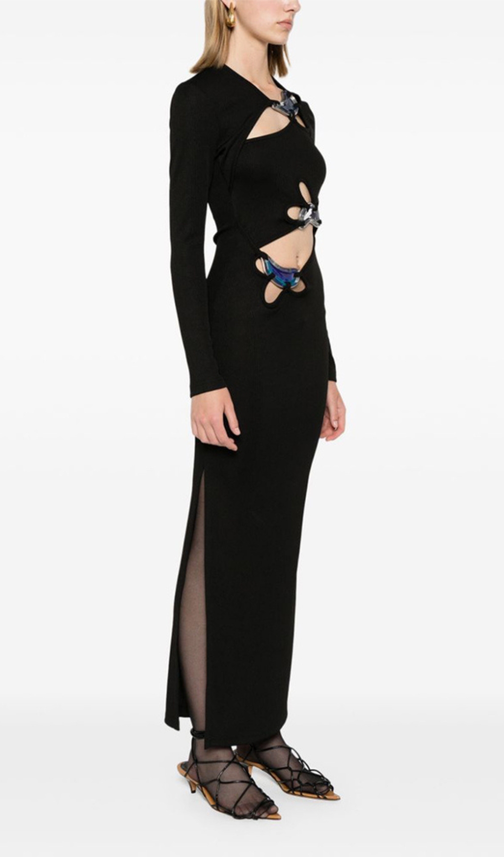 0b127f5a0038c1089eb21f2b7298c606.jpg Fashionslee Women Barbel Black Cutout Long Sleeve Maxi Dress