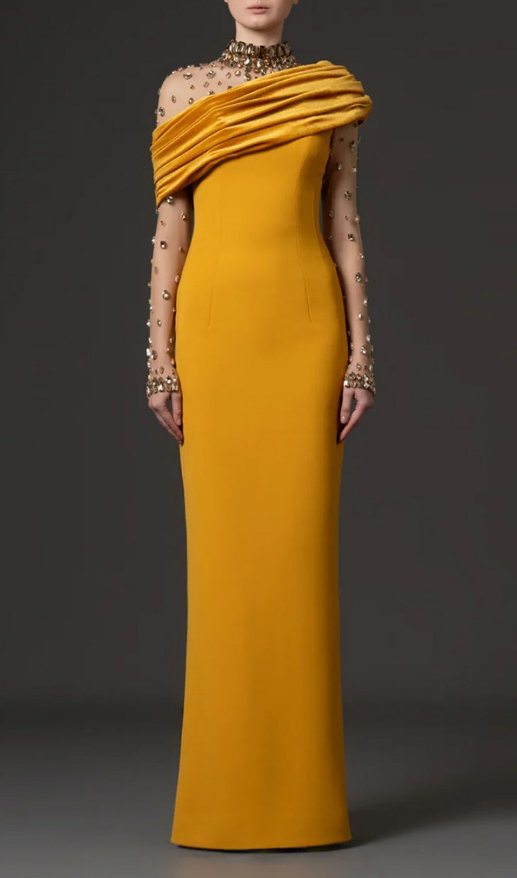 Fashionslee Women Kylan Yellow Diamante Long Sleeve Maxi Dress