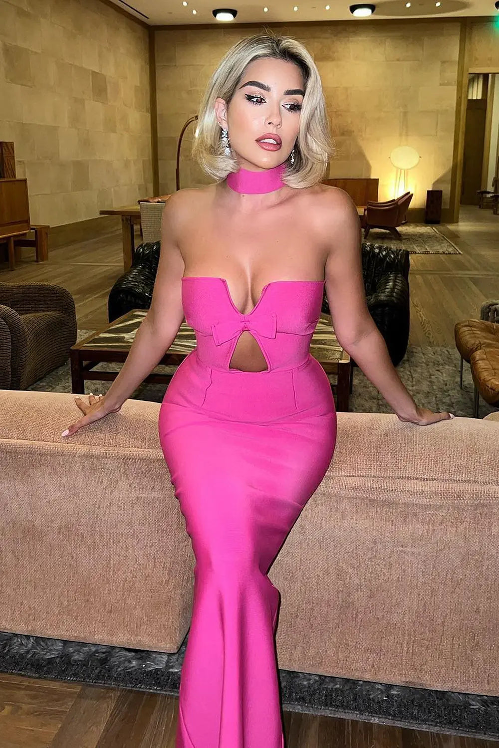 Fashionslee Women Detachable Neck Sleeveless Maxi Bandage Dress