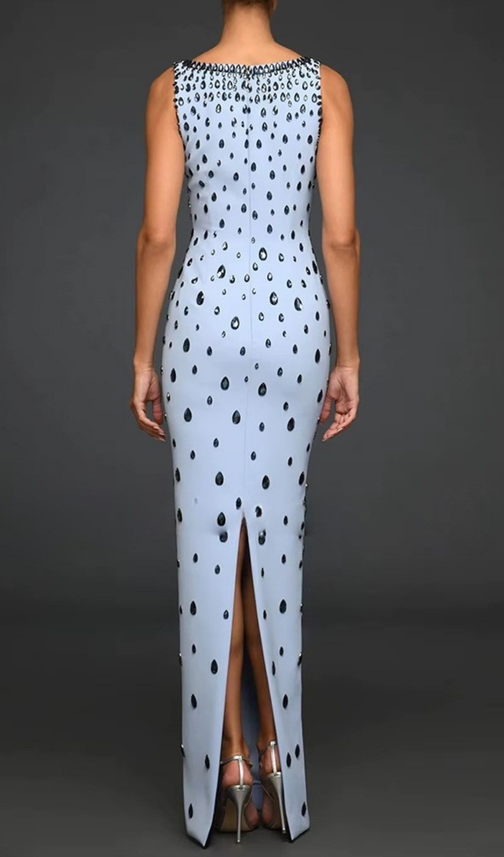 Fashionslee Women Fanny Blue Diamante Embellished Maxi Dress