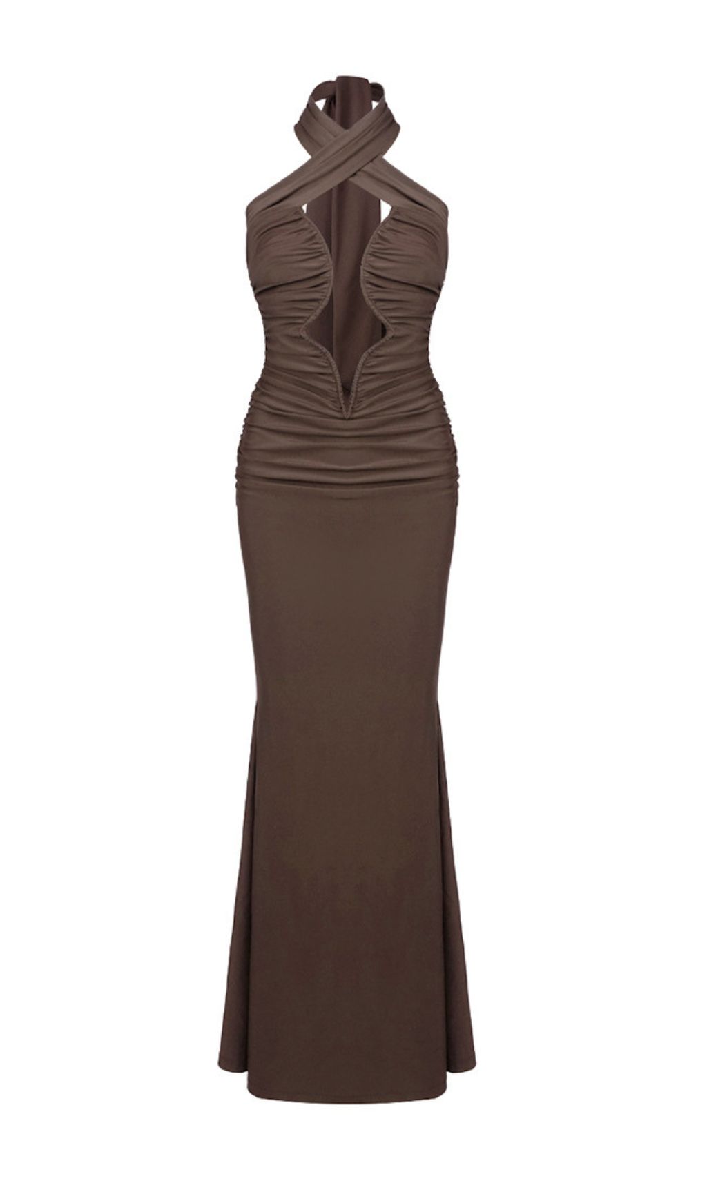 0bde6bb50ce0bd7a1df99af99f34c0c6.jpg Fashionslee Women Ikuya Brown Halter Ruched Maxi Dress
