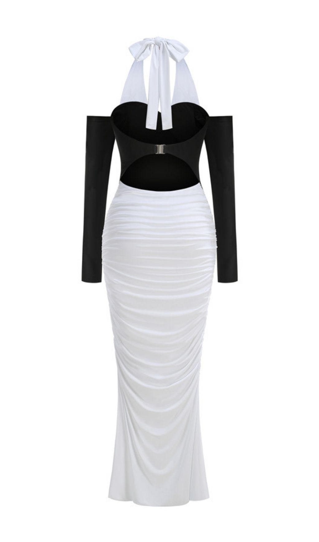 0bdea3905ab6cb662141d0554aaf3896.jpg Fashionslee Women Kapri Halter Ruched Long Sleeve Maxi Dress