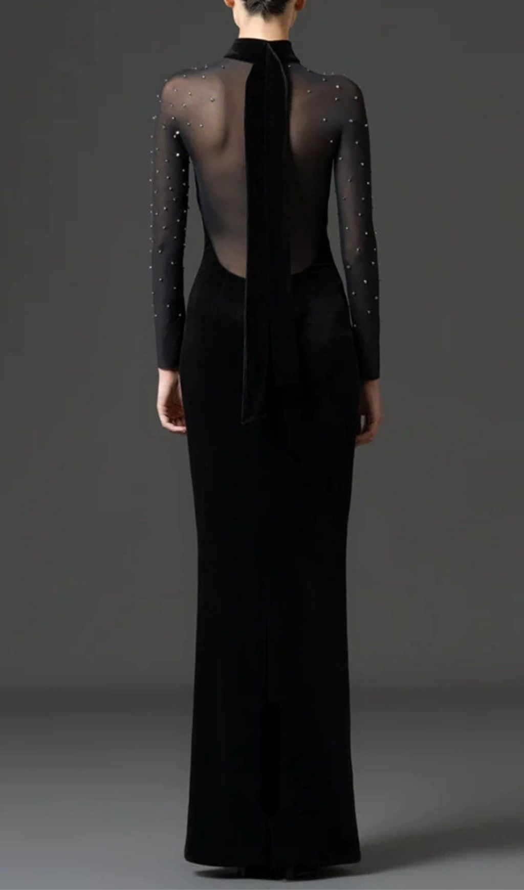 Fashionslee Women Kynlee Black Diamante Long Sleeve Velvet Maxi Dress
