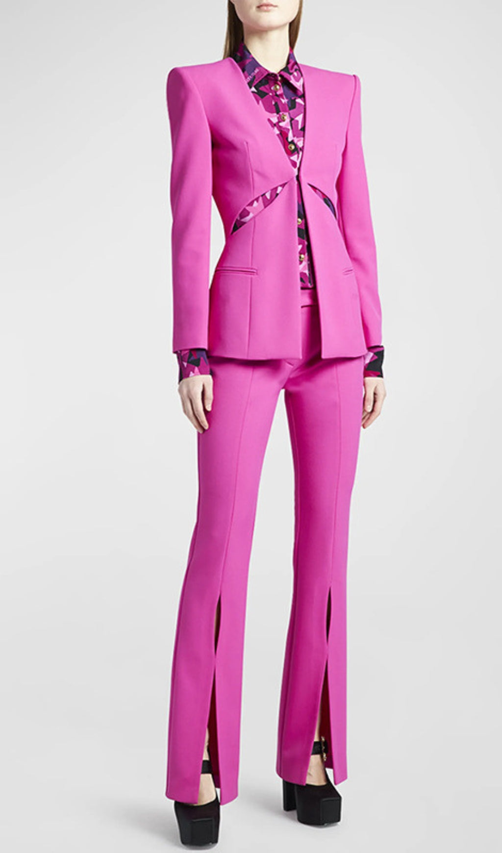 Fashionslee Women Hollow Collarless Blazer Slit Trouser Suit