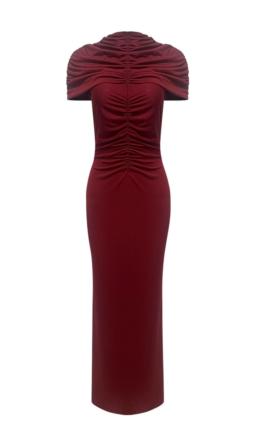 VINTAGE WINE RUCHED BODYCON MAXI DRESS - OWNCI VINTAGE WINE RUCHED BODYCON MAXI DRESS - OWNCI