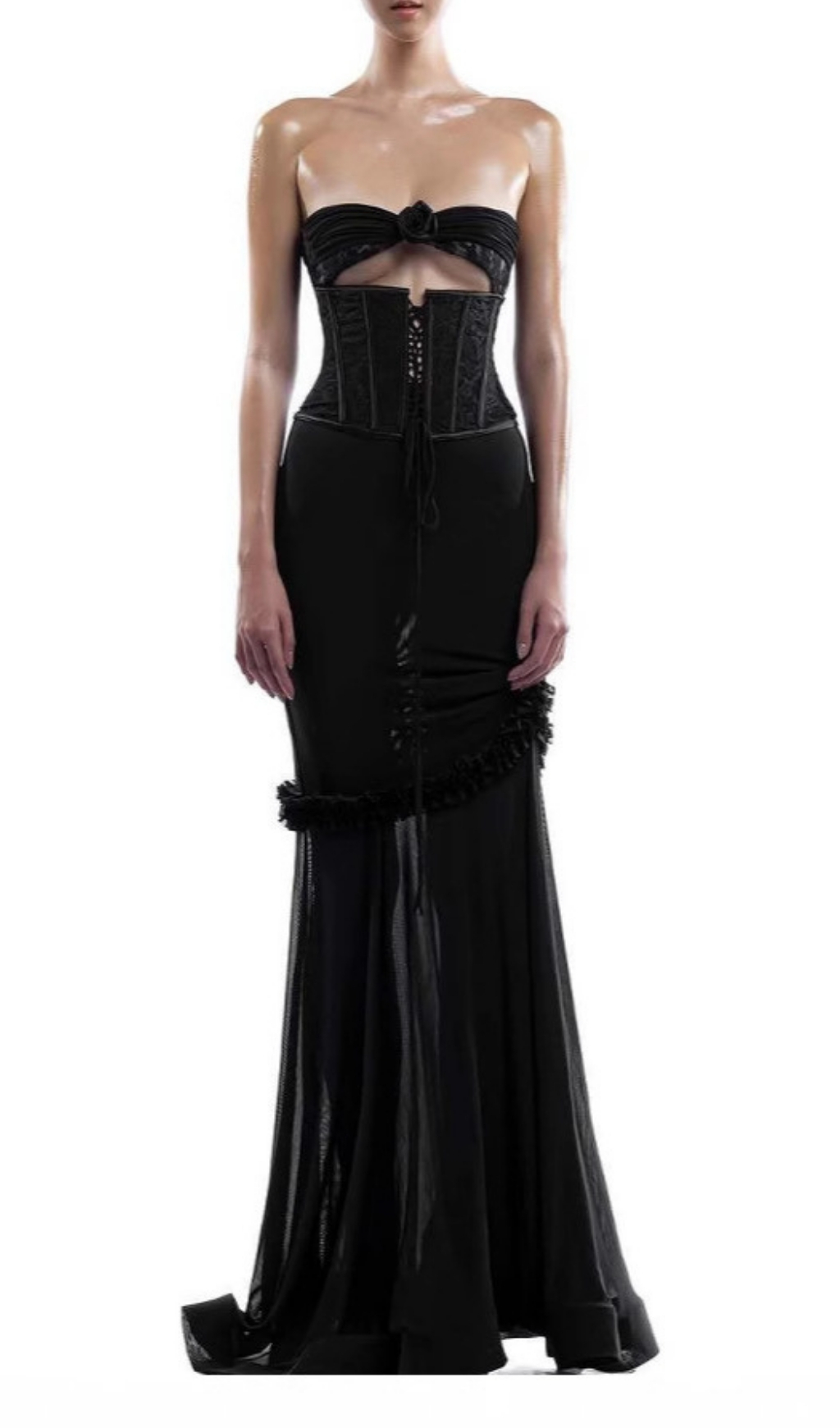 Fashionslee Women Evren Black Strapless Corset Maxi Dress