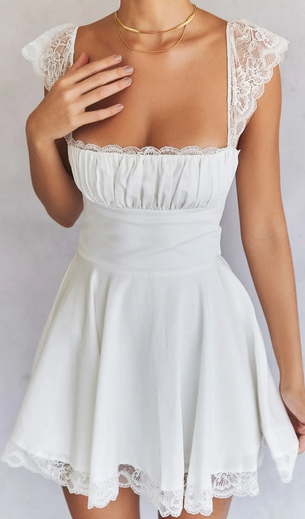 Fashionslee Women Satin Lace Mini Dress In White