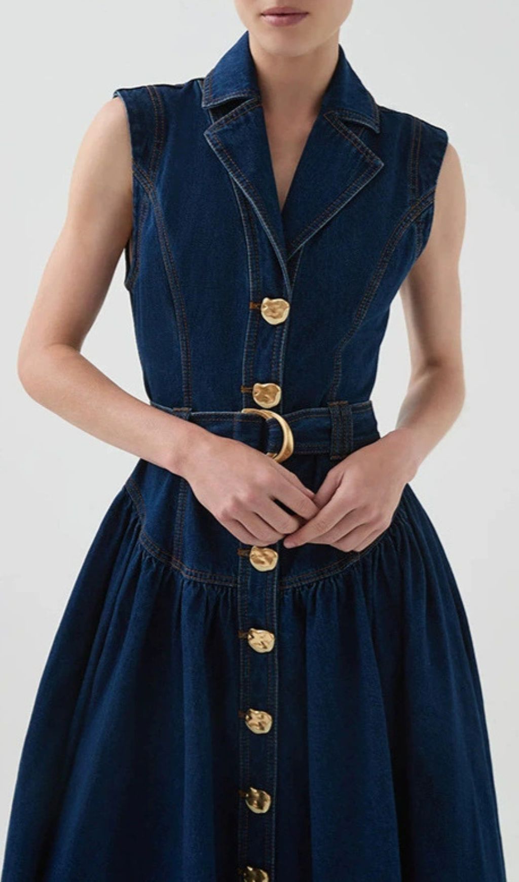 Fashionslee Women Ione Sleeveless Denim Midi Dress