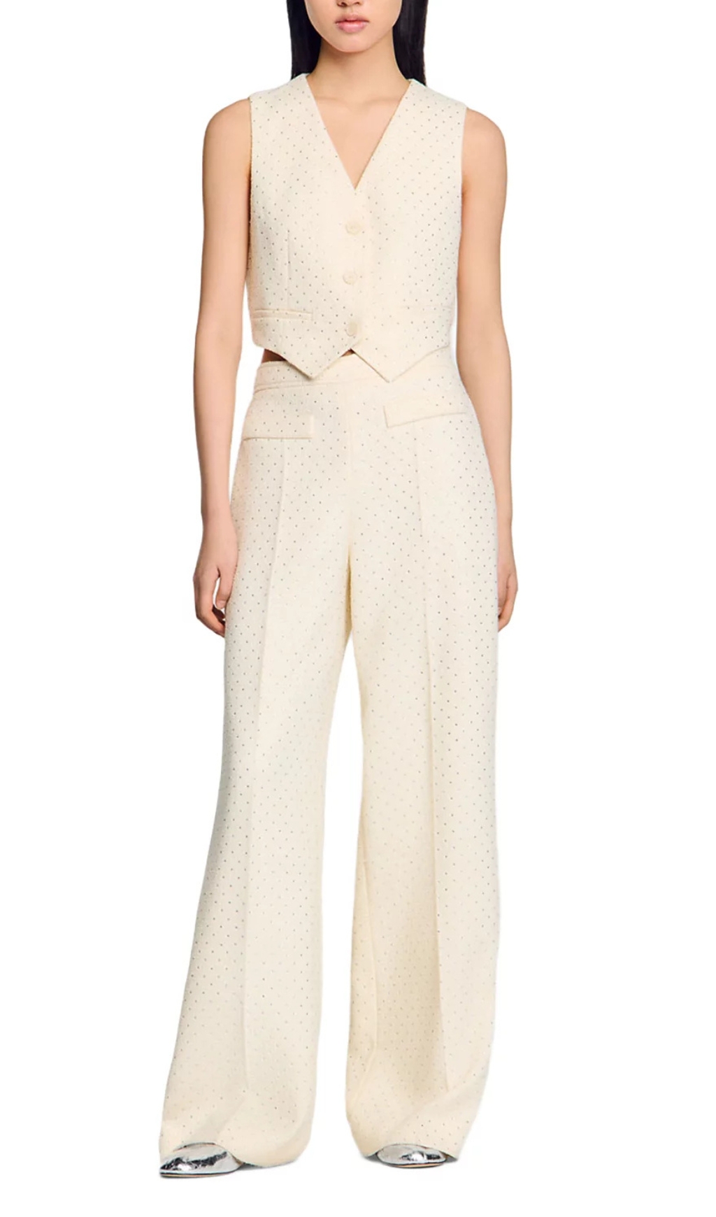 TRENDING TWEED RHINESTONE WIDE-LEG TROUSERS - OWNCI TRENDING TWEED RHINESTONE WIDE-LEG TROUSERS - OWNCI