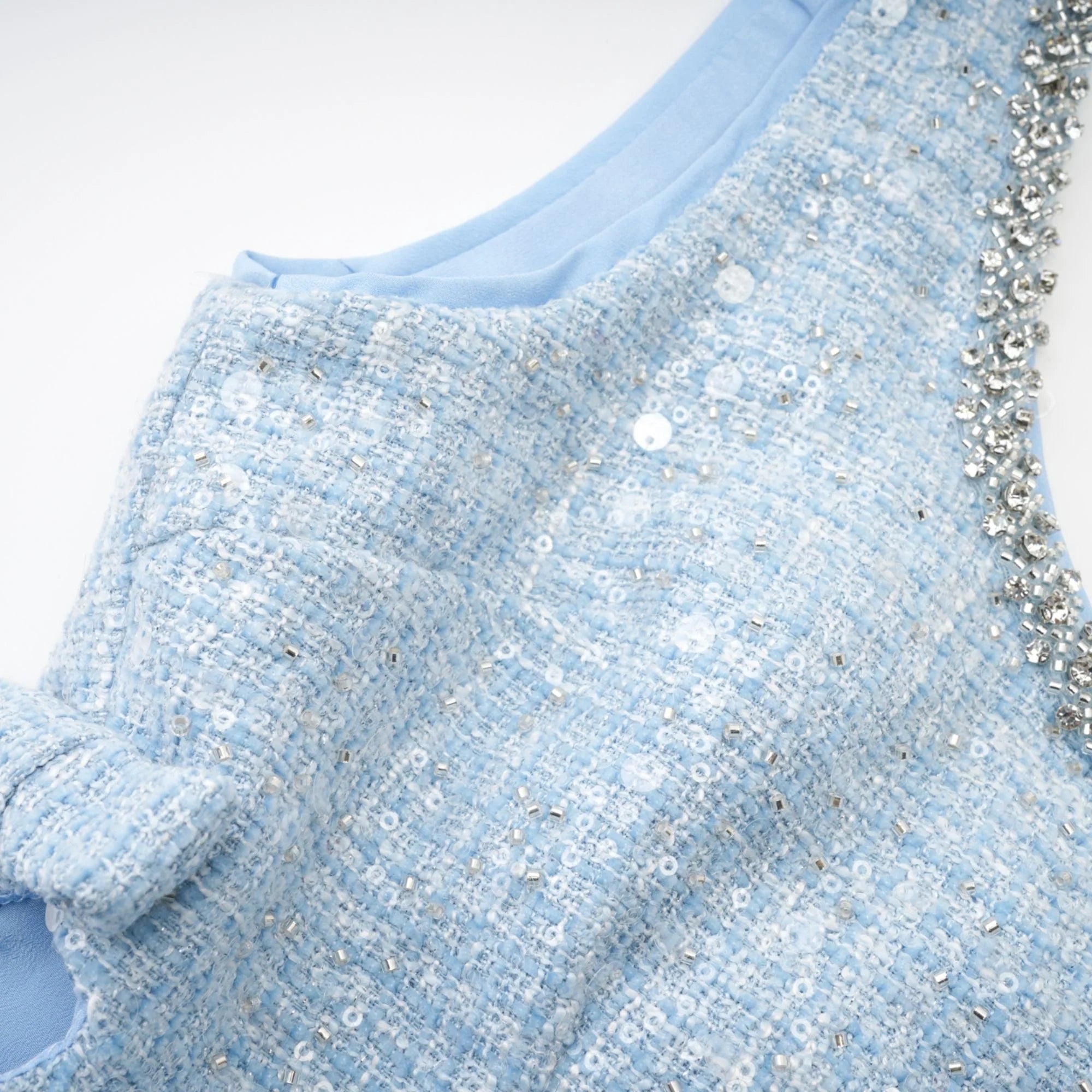 Fashionslee Women Ayaan Blue Boucle Cutout Mini Dress