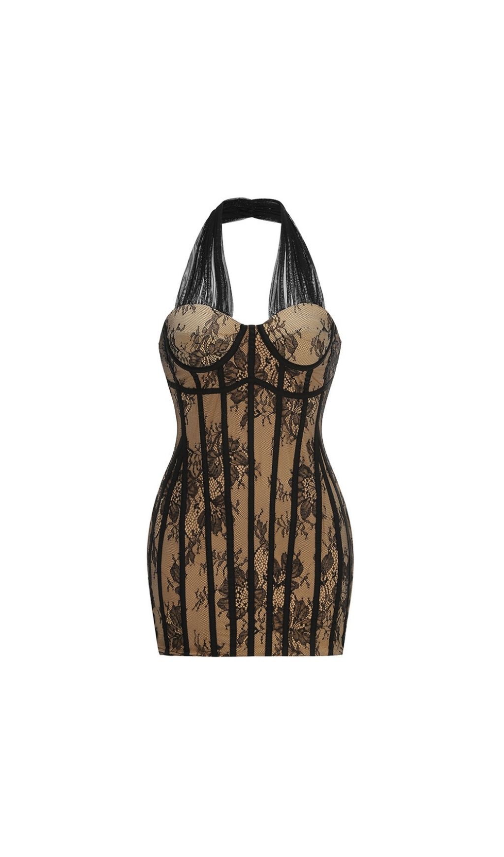 Fashionslee Women Kena Black Halter Lace Corset Mini Dress