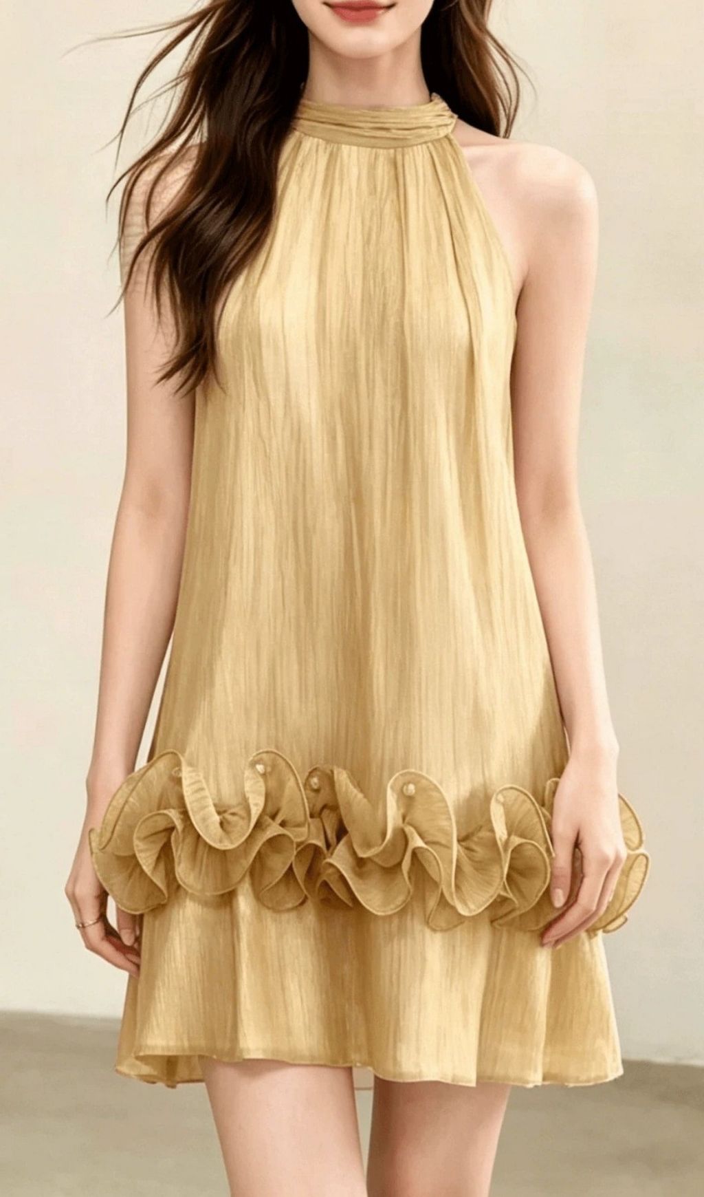 Fashionslee Women Kila Halter Ruffle Trimmed Mini Dress
