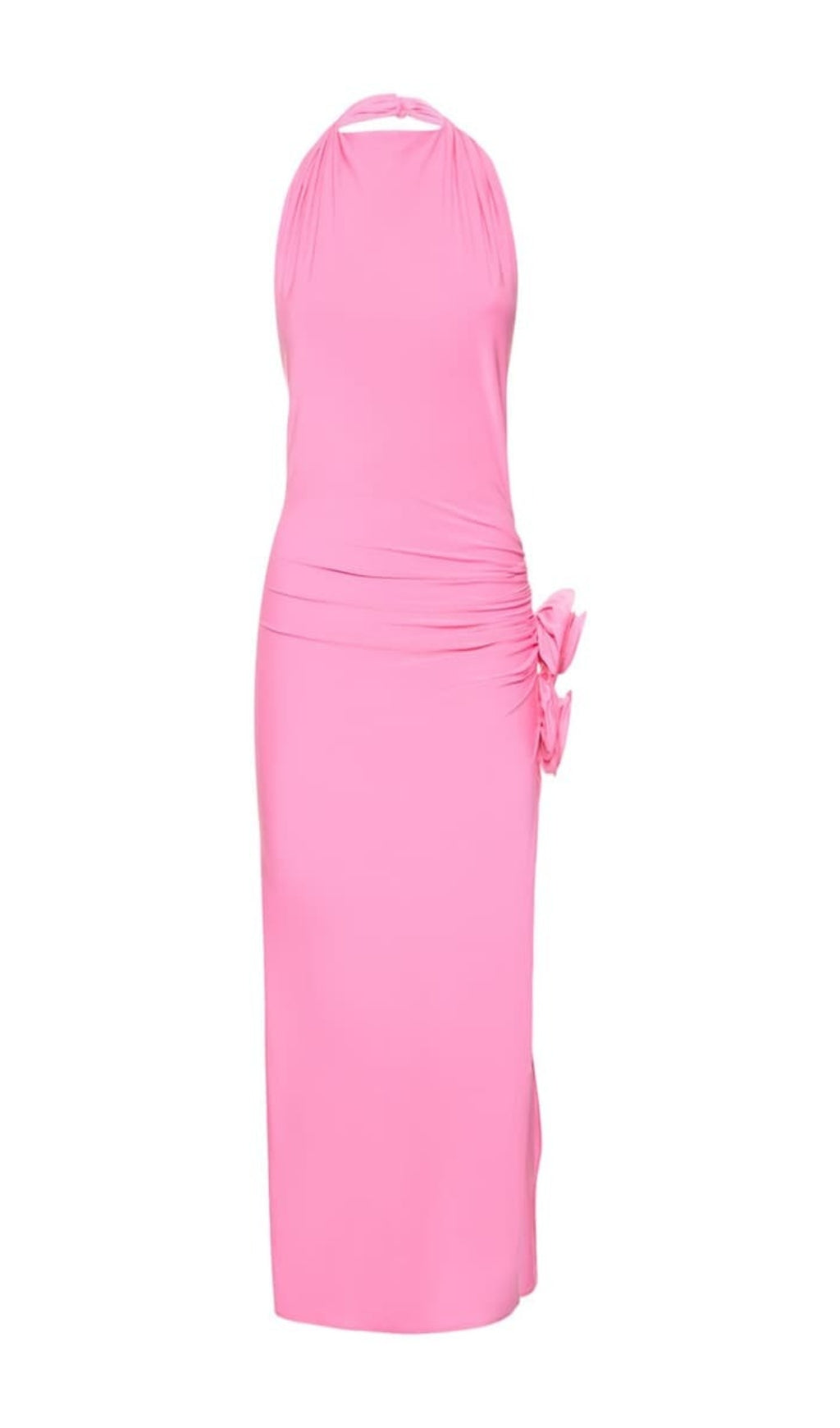 0c9a4cddaf0f15157fd650a36bbc41e0.jpeg Fashionslee Women Halterneck Draped Appliquéd Stretch-Jersey Midi Dress