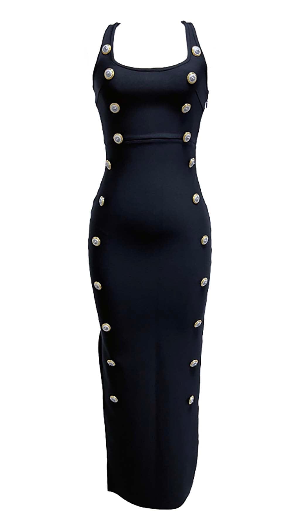 Fashionslee Women Buckle Bandage Maxi Dress In Black