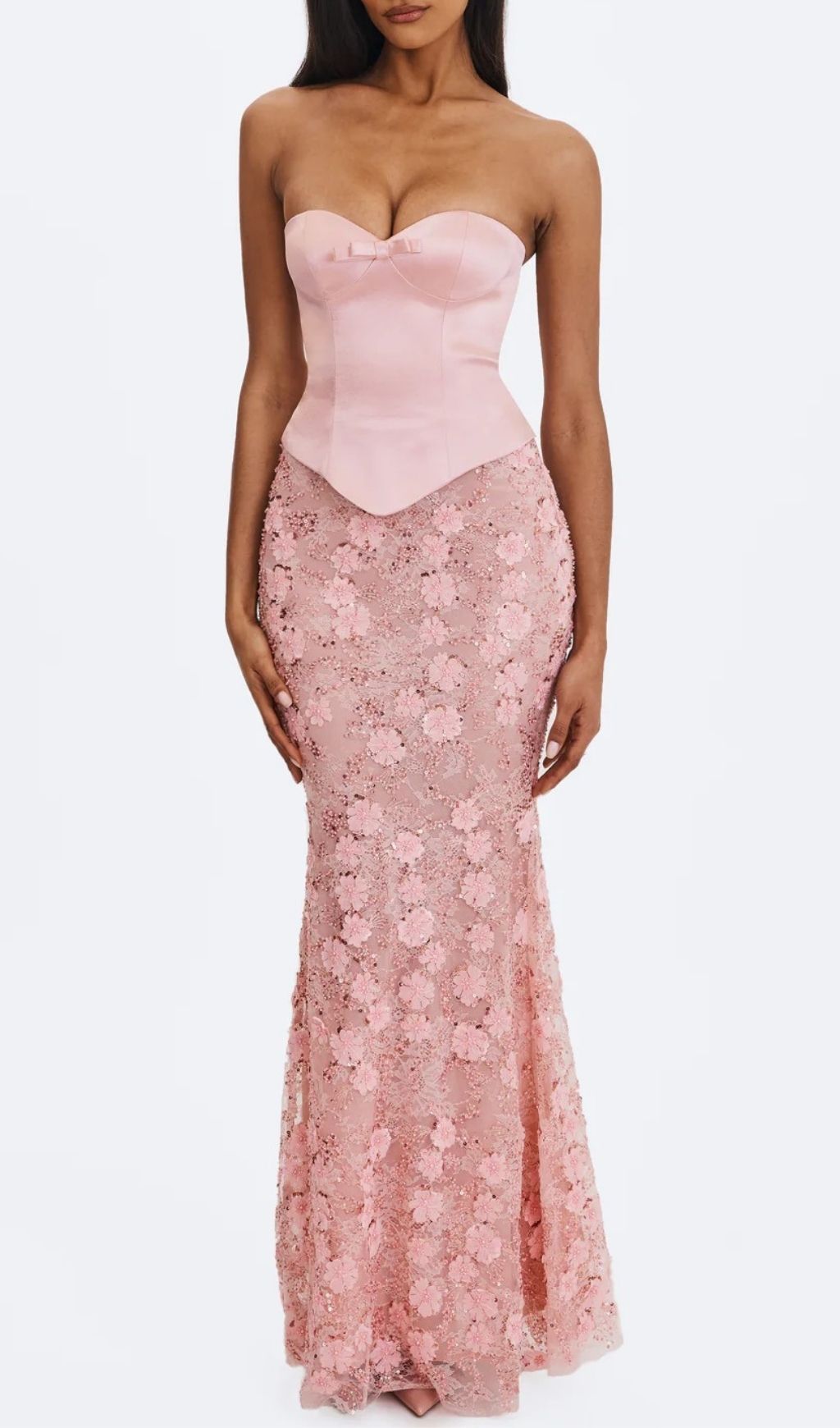 Fashionslee Women Kerith Pink Strapless Flower Maxi Dress