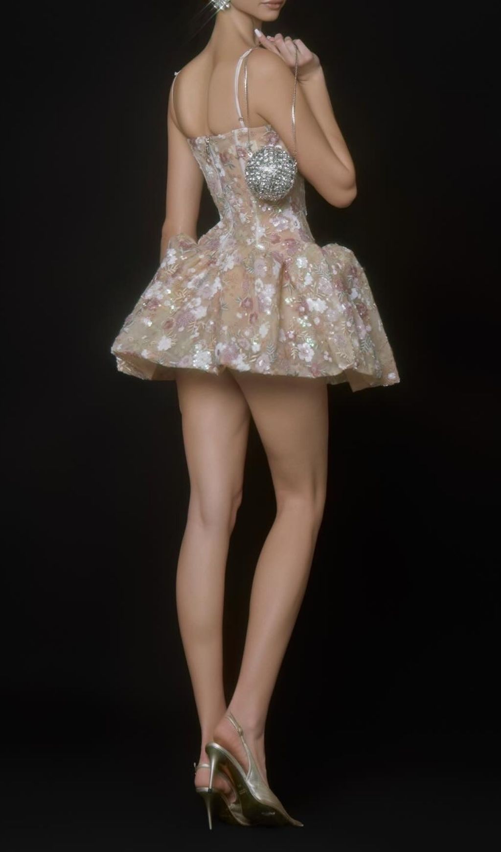 Fashionslee Women Keiko Strappy Corset Flower Sequin Mini Dress