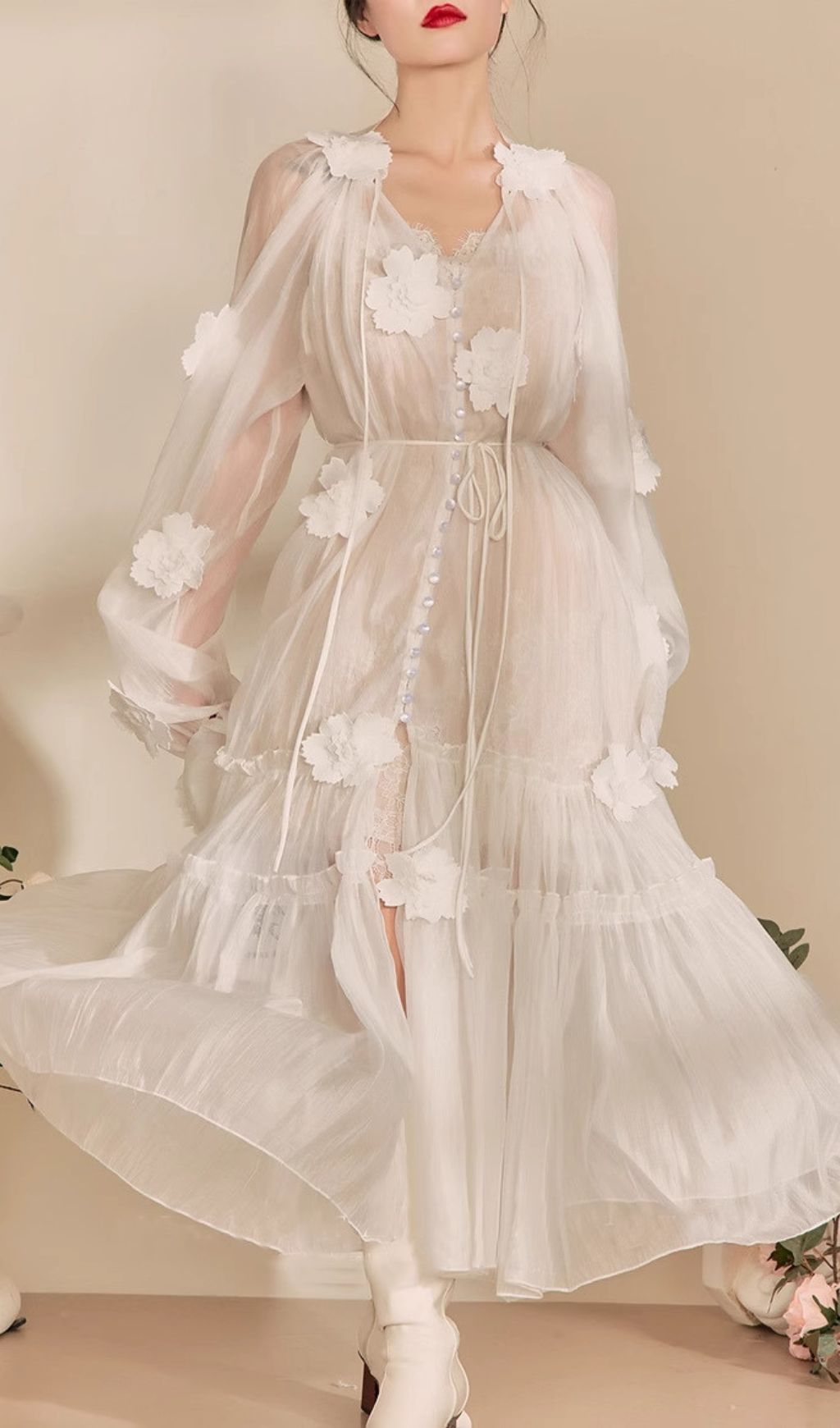 Fashionslee Women Fayre White Flower Embroidery Midi Dress