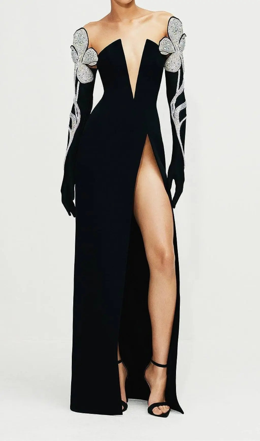Fashionslee Women Black Off Shoulder Maxi Bandage Dress