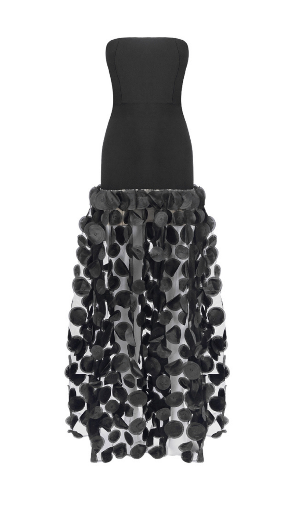 BLACK STRAPLESS MESH DOT VIRAL MAXI DRESS - OWNCI BLACK STRAPLESS MESH DOT VIRAL MAXI DRESS - OWNCI
