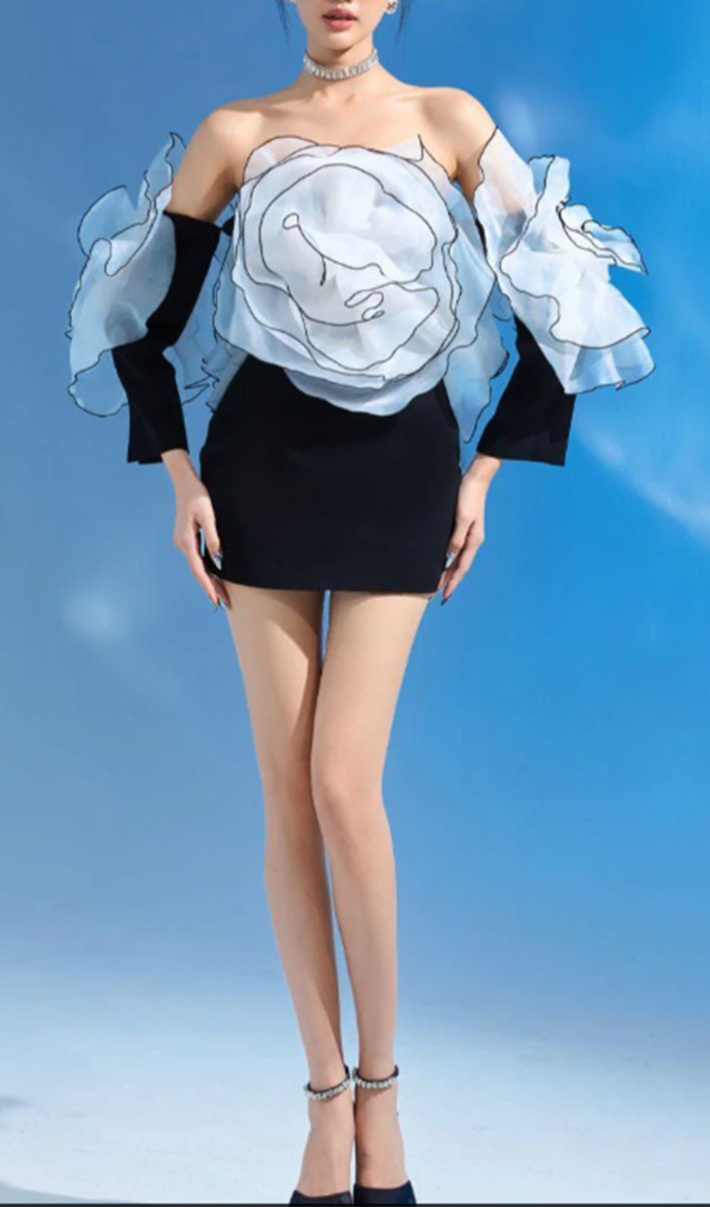 Fashionslee Women Bridgit Black Flower Long Sleeve Mini Dress