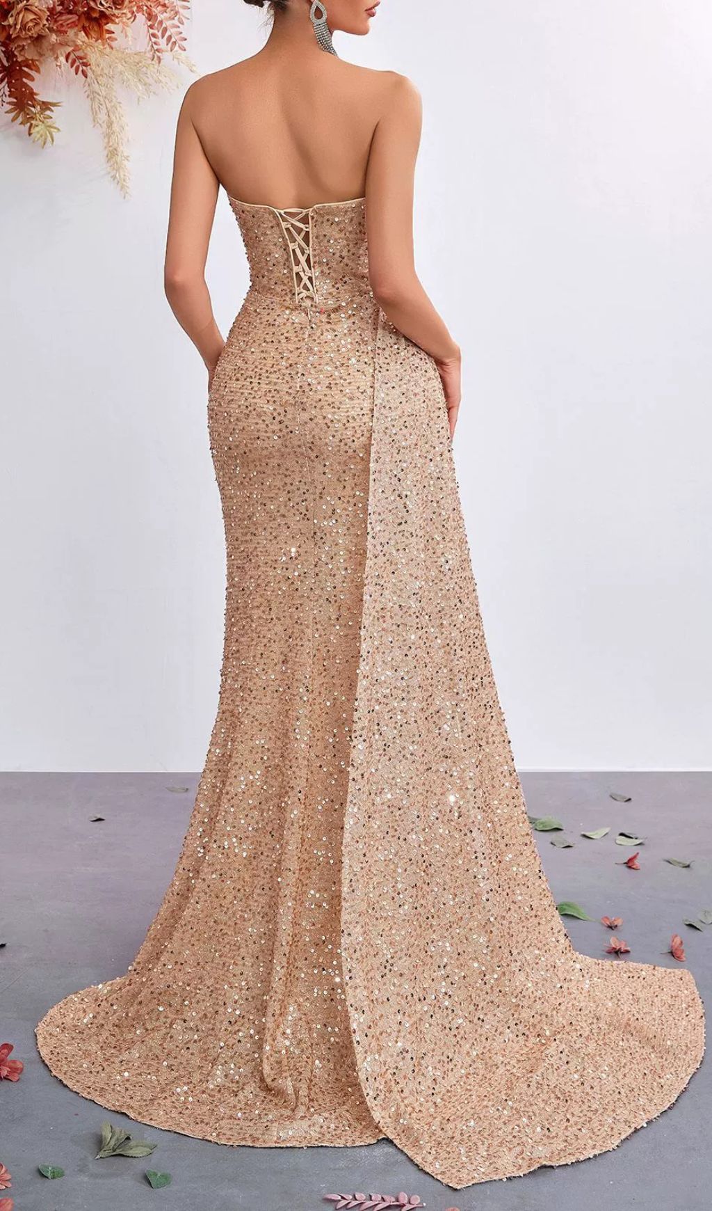 Fashionslee Women Kailey Champagne Strapless Sequin Maxi Dress