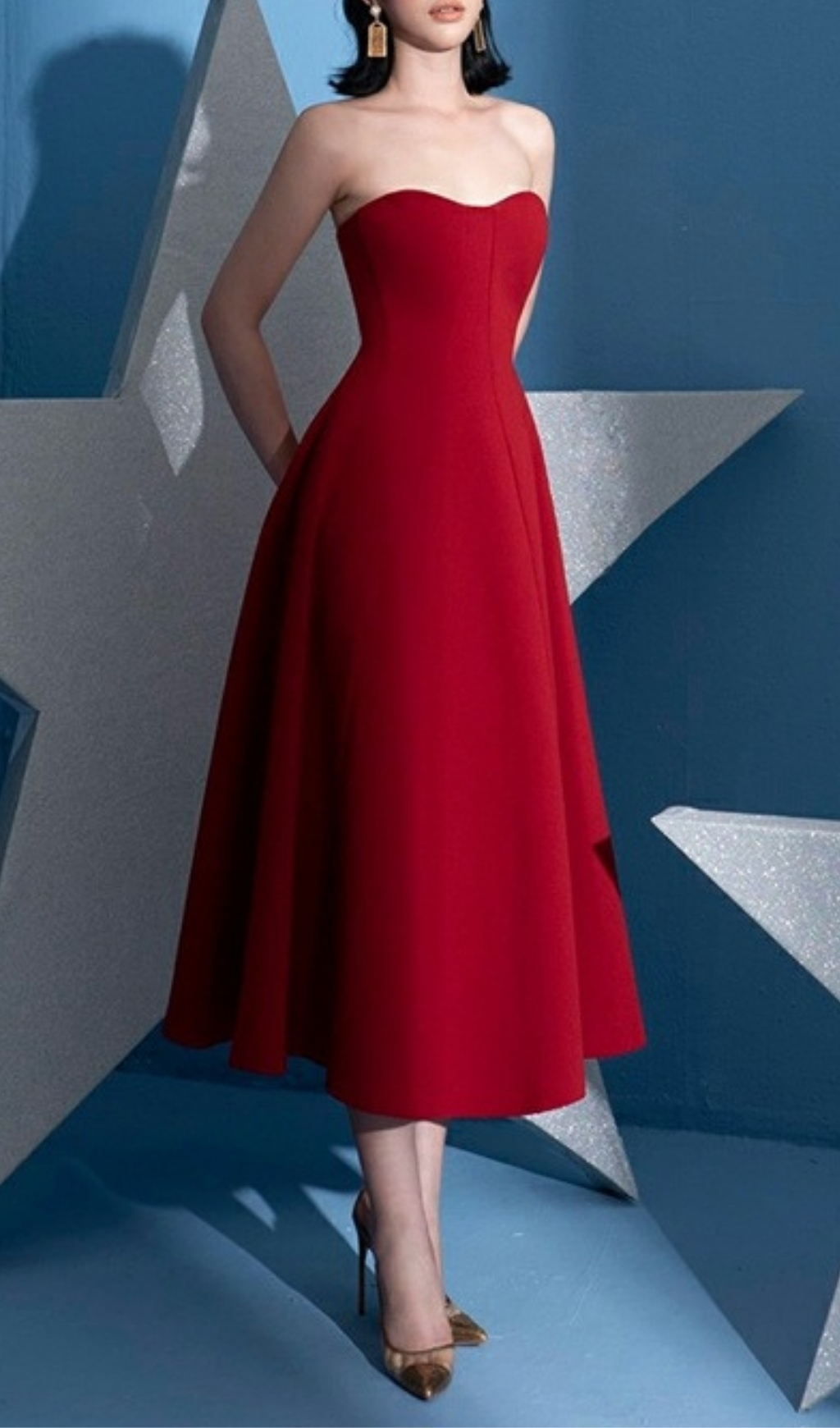 0d3ad589d9ec9ac6a8b71494050fcd14.jpg Fashionslee Women Fiorella Red Strapless Midi Dress