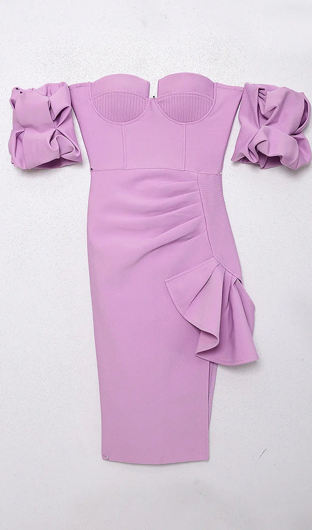 Fashionslee Women Strapless Draped Sleeve Slits Bandage Midi Dress