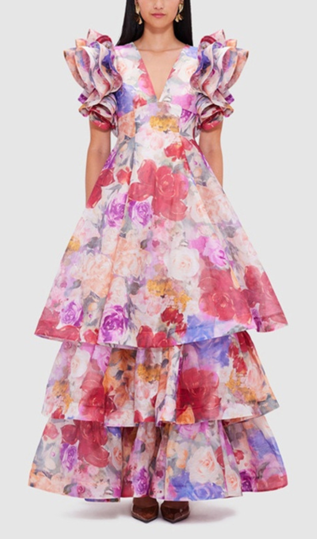 Fashionslee Women Élodie Floral-Print Ruffled Gown