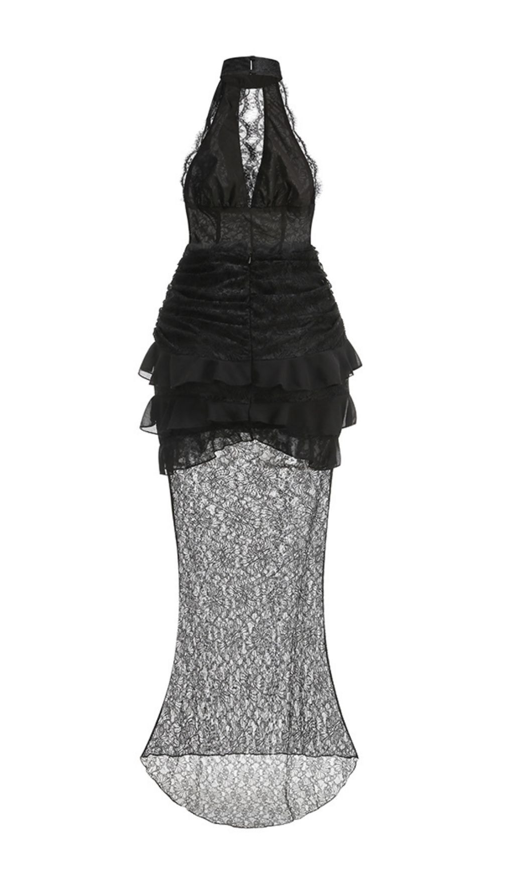 Fashionslee Women Hillel Black Halter Lace Maxi Dress