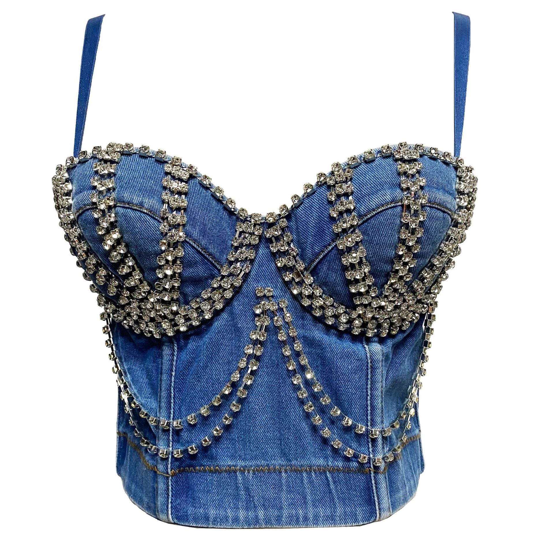 0d90f6cfbc2820d8e65275bdc94233aa.jpeg Fashionslee Women Denim Crystal Chain Crop Top
