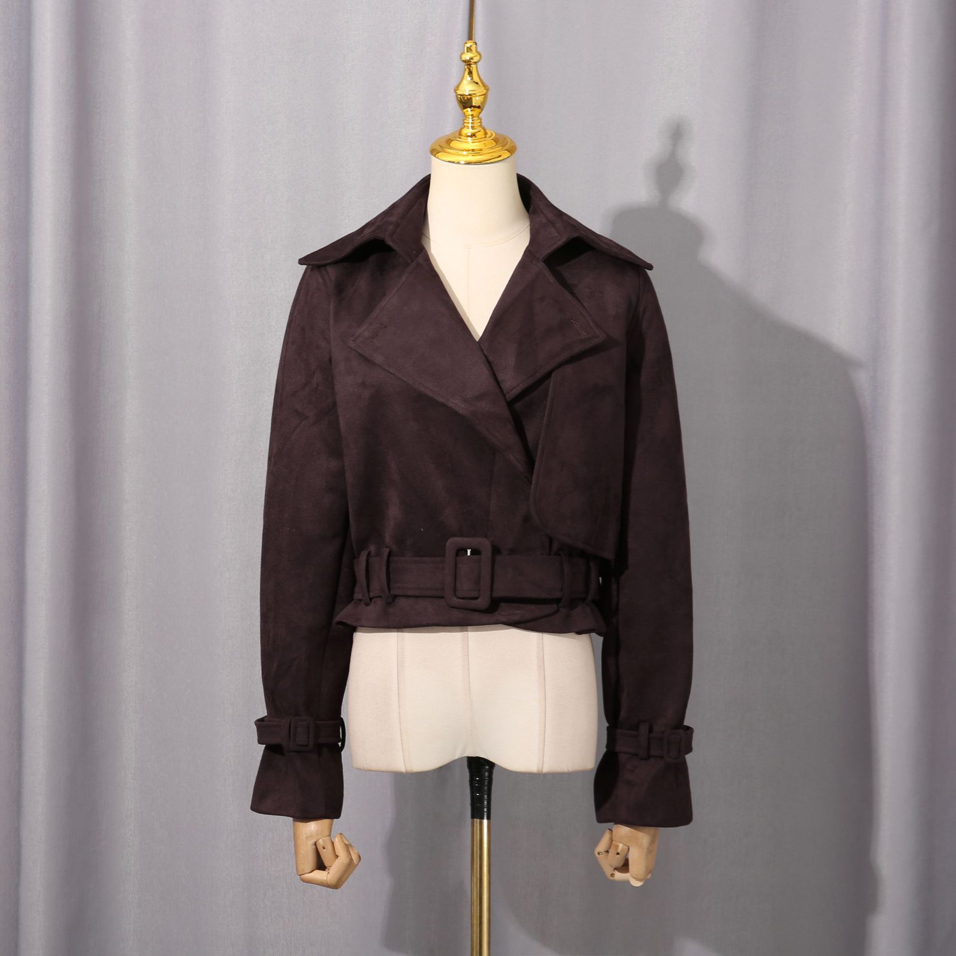 0d9fe18ec889c80b0b185aeee05b7ea8.jpg Fashionslee Women Gittel Brown Belt Crop Coat