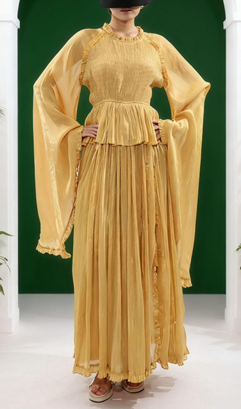 Fashionslee Women Holle Pleated Long Sleeve Maxi Dress